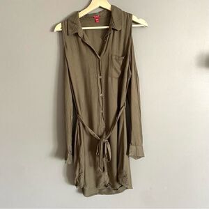 Guess Womens Army Green Cold Shouilder Oversized Button Down Tunic Blouse Size S